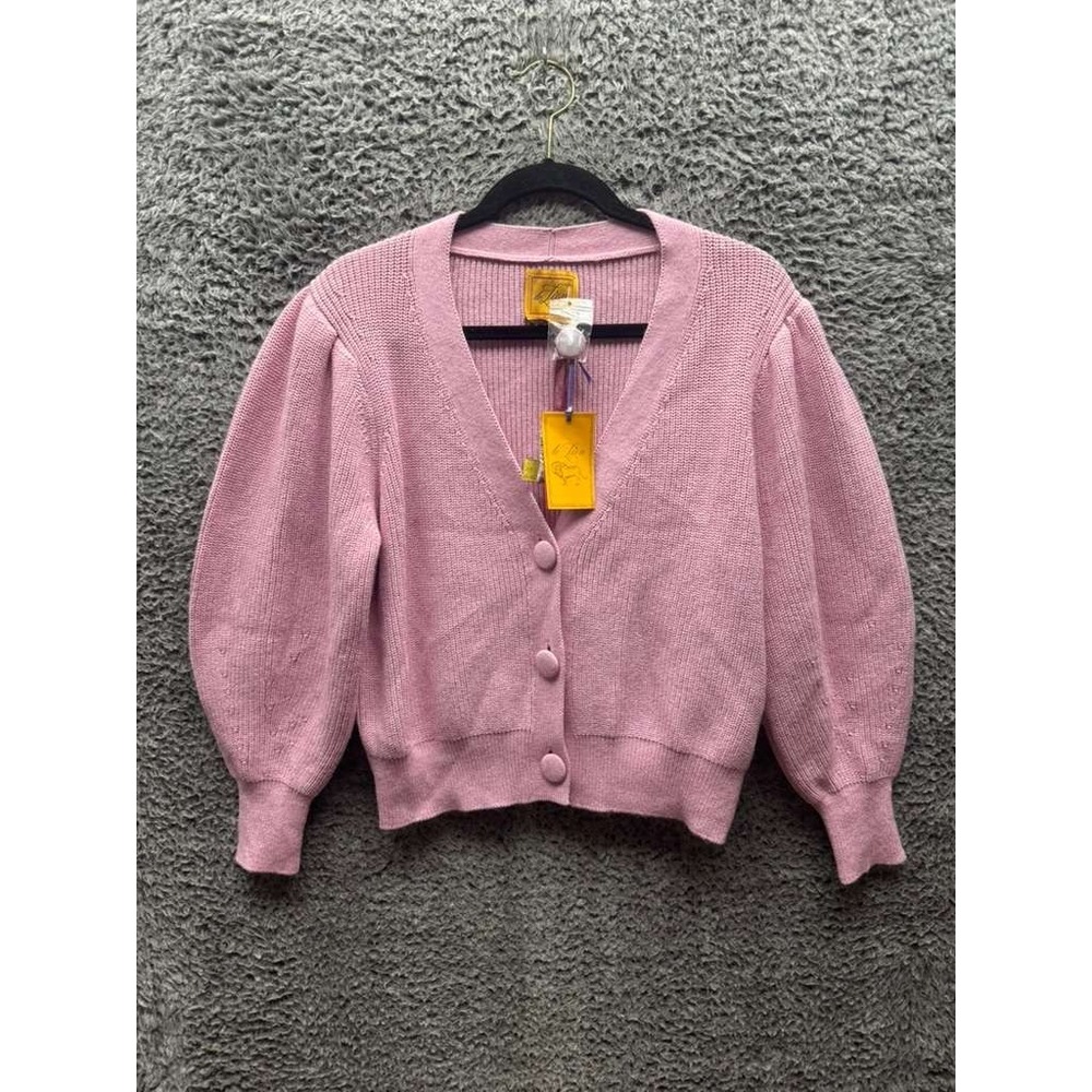 NWT Le Lion Molly Cotton-Blend V-Neck Knitted Cardigan Sweater Pink Women Size S